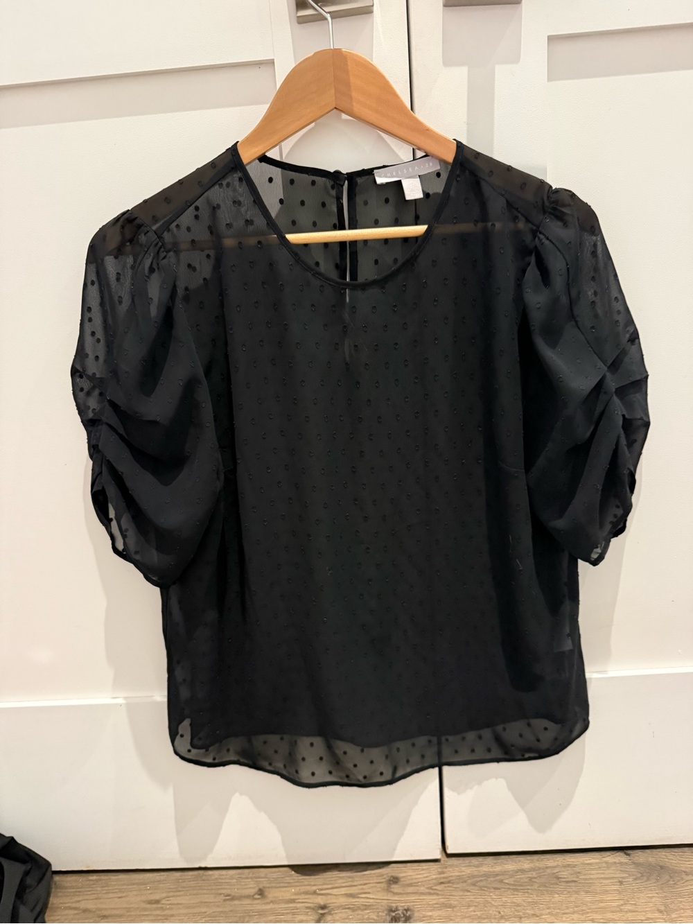 Sheer Black Dotted Puff-Sleeve Blouse